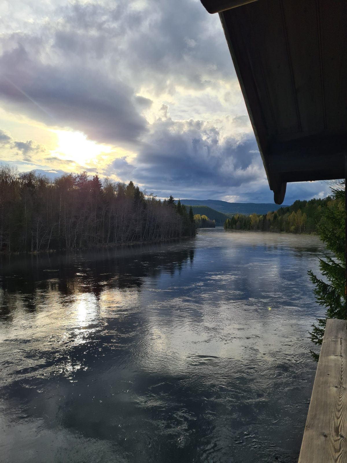 The Rena River at sunset, seen from a cabin on the riverbank